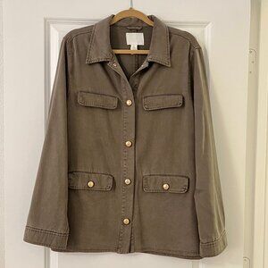 H&M HM Green Field Barn Jacket with Gold Snap Buttons